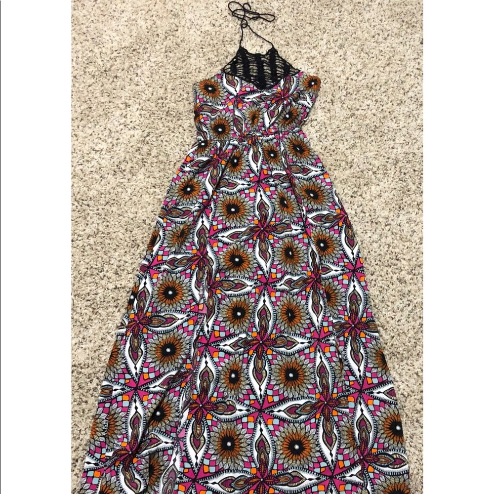 Multi Floral Print Halter Maxi Dress